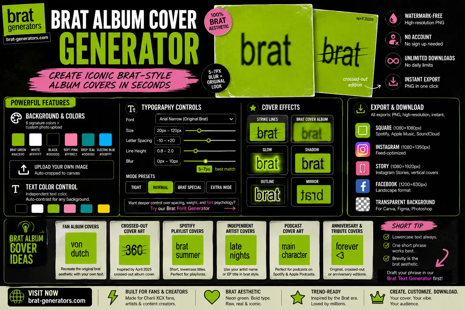 Brat Album Cover Generator — Free Charli XCX Cover Maker Online